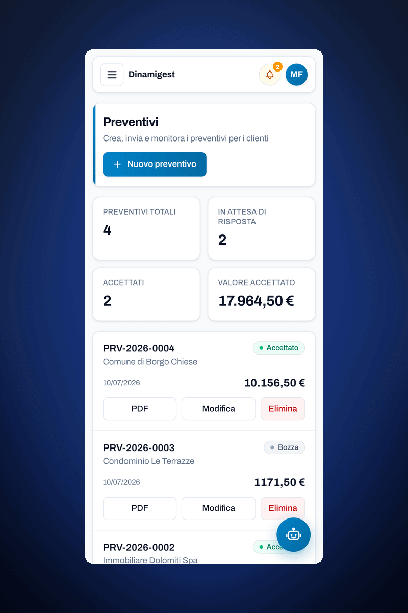 Elenco dei preventivi su dispositivo mobile